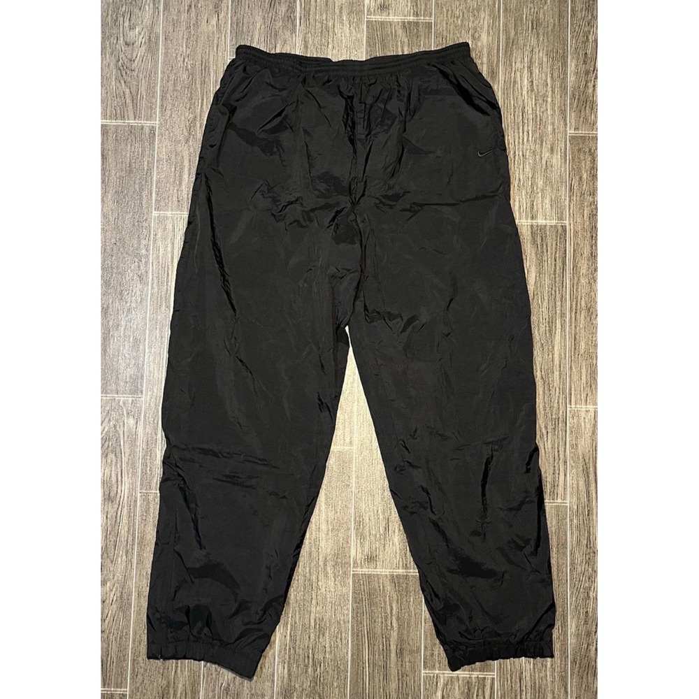 Nike Track Pants Mens XL Black VTG Nylon Windbreaker Lined Sweats